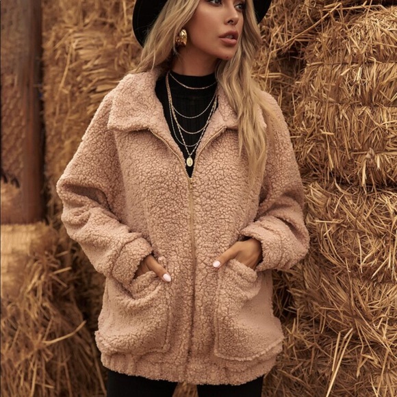 SHEIN Pocket Front Zip Up Teddy Jacket - Picture 4 of 5